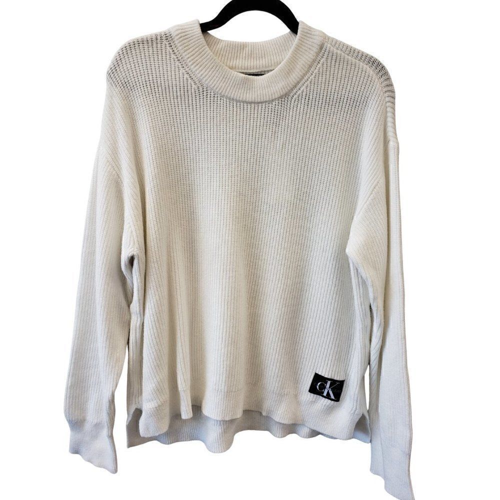 Calvin Klein Sweater XL White Crewneck Relaxed